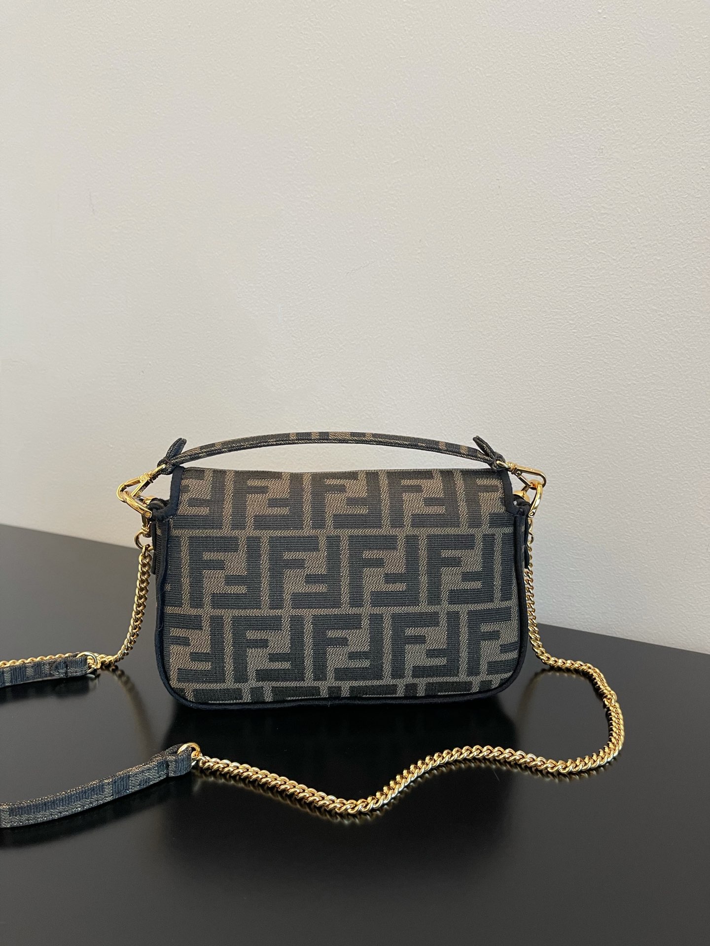 Fendi Mini Baguette FF Chenille Shoulder Bag Dark Coffee